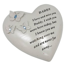 David Fischhoff Daddy Memorial Butterfly Heart with Gems, Stone, Cream, 16 x 7 x 14.5 cm