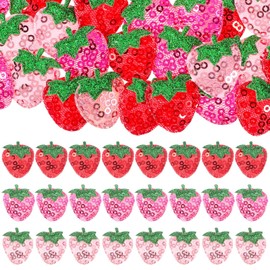 45 Pcs Strawberry Iron on Patch, Cute Fruit Fabric Lovely Sequin Patches Appliques Embellishments Sweet Applique Badge Sew Repair DIY Craft Accessories for Girls Women (Red, Pink, Rose Red)
