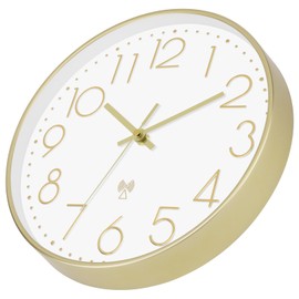 Foxtop Atomic Wall Clock Battery Operated Round Analog Modern Wall Clock Sets Automatically for Office Classroom Bedroom Kitchen Living Room (Gold)
