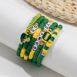 GOOTII Game Day Bracelets for Women Football Bracelets Green Yellow Heishi Clay Beaded Stretch Bracelets Stackable Sports Football Charm Bracelet Bangles Football Accessories Outfits Jewelry Gifts