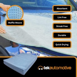 Tek Automotive Professional Microfibre Waffle Drying Towel - 5 Pack, Extra Large 76x56cm, Lint-Free, Streak-Free Car Drying Towel for Detailing, Cleaning Cloths for Car Windows, Glass & Paint