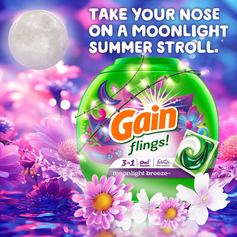 Gain Flings Laundry Detergent Pacs, 60 Count, Moonlight Breeze Scent,
