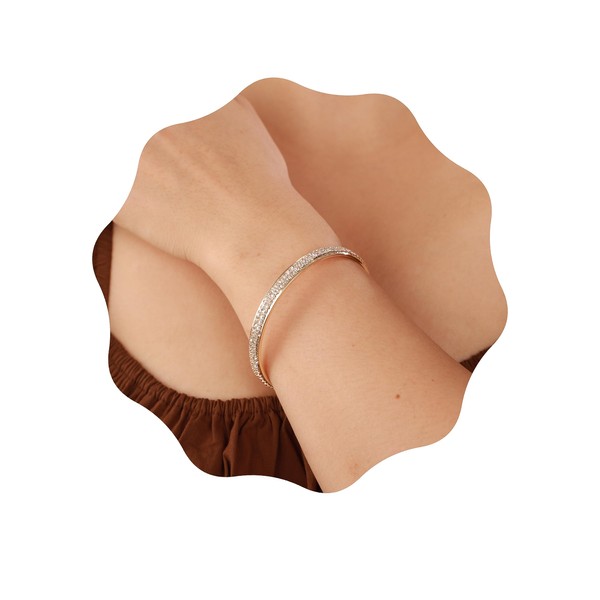 YERTTER Simple Silver Gold Punk Open Cuff Rhinestone Bangle Bracelet