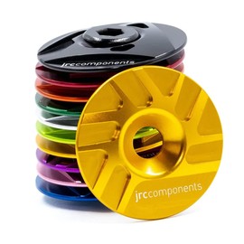 JRC Components Ahead Stem Top Cap Pathway Design | Lightweight 6061-T6 Aluminum Top Cap | Compatible with Road, Gravel & Mountain 1-1/8" Threadless Steerers (Gold)