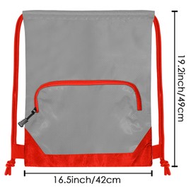 ImproULife Drawstring Backpack Sports Gym Sackpack for Men Women,Patchwork Color Waterproof Drawstring Bag,Cinch Bag with 2 Zipper Pockets,String Backpack for Beach Basketball Football,Grey L