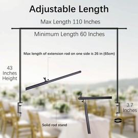 Over The Table Rod Stand with Clamps-Thickened Metal Table Arch Stand Rod, Adjustable Length(60"-110"), Easy to Install, Perfect for Valentine's Day Wedding Party Birthday