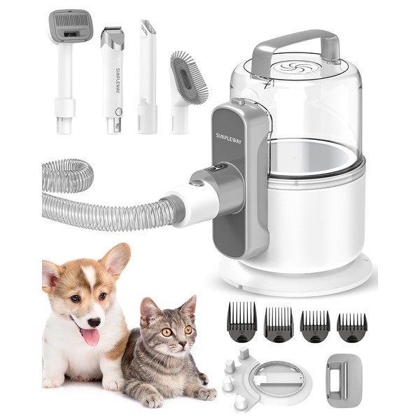 Simple Way Pet Grooming Vacuum, 6 in 1 Dog Grooming Kit with 3 Suction Mode and Large Capacity Dust Cup, Dog Vacuum for Shedding Grooming and Pet Vacuum for Dog Hair at Home (White)