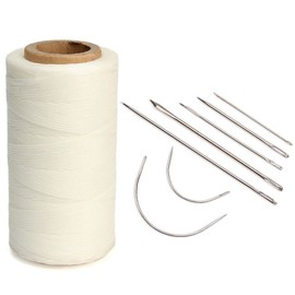 Sewing Thread 260 Metres Leather Sewing Waxed Sewing Thread Wax Cord with 7 Pieces Leather Sewing Needles for Leather Craft DIY, Polyester (White)