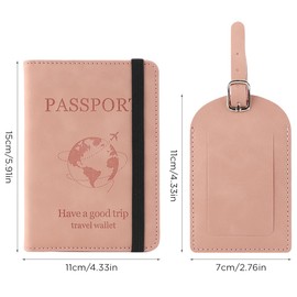 Greyoe Passport Holder, Passport Organiser, Passport Cover, PU Leather Passport Cover + Suitcase Tag Air Travel, for Men and Women, Holiday Accessories, Travel Essentials, pink, Fashion