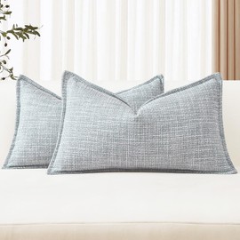 Artscope Pack of 2 Blue Gray Decorative Cushion Covers 12x20 Inch Soft Linen Texture Couch Throw Pillows Farmhouse Pillow Covers with Elegant Design for Sofa Bedroom Living Room Home Decor 30 x 50 CM
