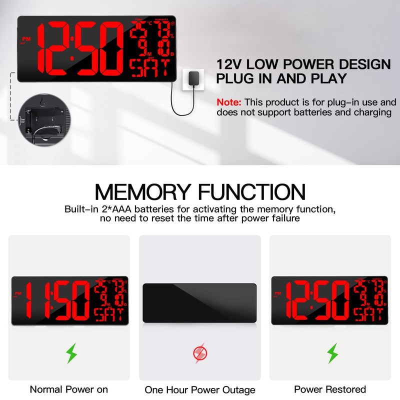 Xflyee [Oversized] 18" Large Digital Wall Clock with Remote Control,