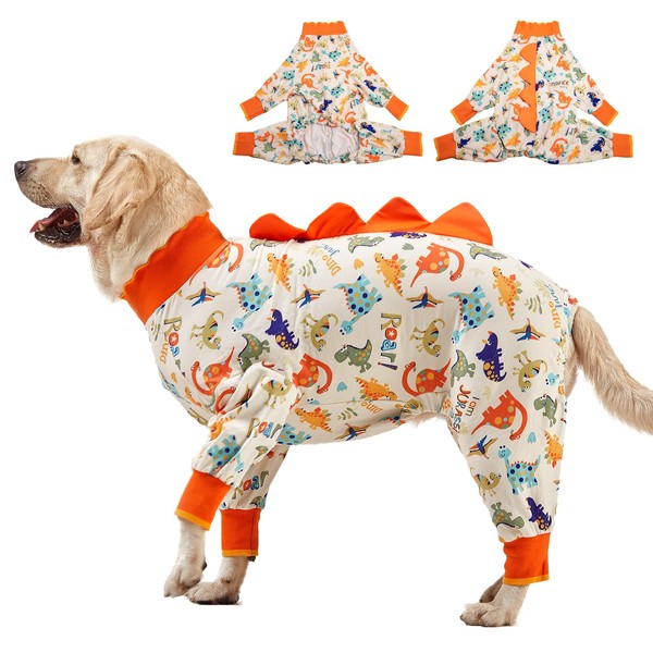 LovinPet Big Dog Onesie, Large Dog Pajamas, Anti Licking, Post Surgery Recovery Dog Clothes, Large Dog Jammies,Lightweight Stretch Jersey Knit Jurassic Blue Prints Dog Clothing, UV Protection/XXL