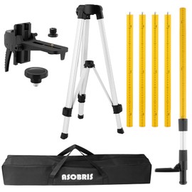 ASOBRIS Laser Level Pole with Tripod, Professional 12 Ft./3.7M Telescoping Pole Laser Stand Tall Mount for Rotary Line Lasers, Aluminum Material with 1/4" & 5/8" Threaded Mount Adapter, with Bag