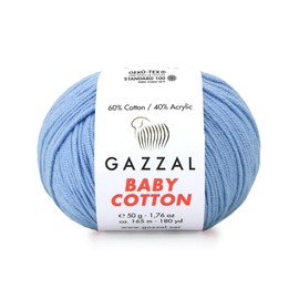 1 Pack (Skein) Gazzal Baby Cotton, 60% Cotton 40% Acrylic, Each Ball 1.76 Oz (50g) / 180 Yards (165m), DK- Worsted, Knitting Yarn, Amigurumi Yarn, Baby Yarn, 3423
