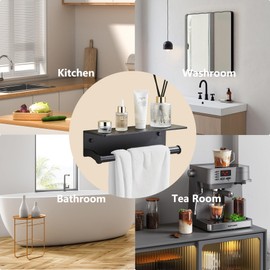 Dr.DJ Toilet Paper Holder with Shelf, Thick Paper Towel Holder for Bathroom Organizer & Storage Wall Mount, RV Toilet Paper Holder with Adhesive & Screw Black