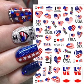 8 Sheets USA 4th of July Nail Art Stickers Independence Day Nail Decals 3D Patriotic American Flag Nail Sticker Design Nail Art Supplies Pegatinas Uñas Nail Stickers for Women Manicure Decoration