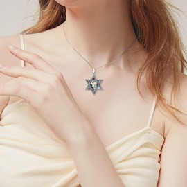 POPLYKE Star of David Necklace Sterling Silver Hebrew Chai (Life) Abalone Shell Pendant Jewish Token Jewelry (chia rose)