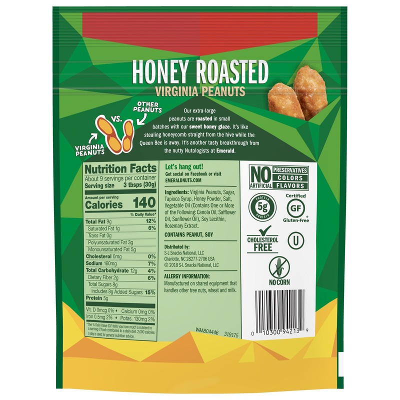 Emerald Virginia Peanuts, Honey Roasted, 10 Ounce (Pack of 6)