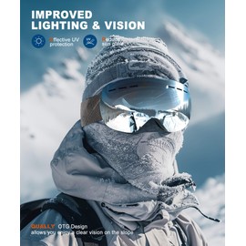 QALLY Anti Fog Ski Goggles for Men Women Snow Goggles with UV Protection Snowboard Goggles, Black Frame Silver Lens/Black Frame Green Lens