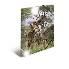 HERMA 19322 Portfolio Folder DIN A4 Animals Giraffe Set of 3 Sturdy Plastic Organiser Folder with High-Gloss Effect Printed Inner Flaps and Elastic Strap Document Folder for Children, Boys and Girls