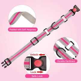Martingale Collar for Dogs,Soft Neoprene Padded Reflective Martingale Collar and Leash Set Safety Buckle Nylon Martingale Collar for Puppy(Hotpink&XS)