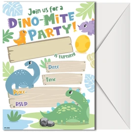 Dinosaur Birthday Invitations for Boys and Girls with Envelopes - (Pack of 20) - Dino Party Invites for Toddlers, Children and More. Fill in Style