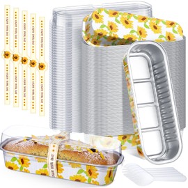 Tioncy 50 Set Mini Sunflower Loaf Pans with Lids Spoons Gifts Bulk