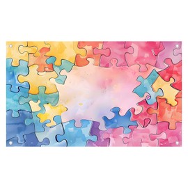 CYYBZZ 5X3FT Watercolor Puzzle Pattern Photography Backdrop Birthday Party Baby Shower Photo Background Decoration Banner Adult Children Photography Props 213057