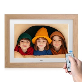 10.1" Digital Picture Frame with Remote Control, 1280 * 800 IPS Full View Ultra Clear Screen, Removable Wooden Frame, Auto-Rotate Slideshow Share Videos Photos Send Wishes Remotely