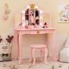 Costzon Kids Vanity with Lights, Girls Vanity Set with Mirror