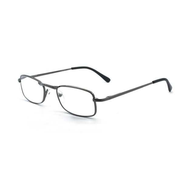 EYE ZOOM Unisex Vintage Metal Reading Glasses with Soft Pouch, (Gunmetal, 1.25)