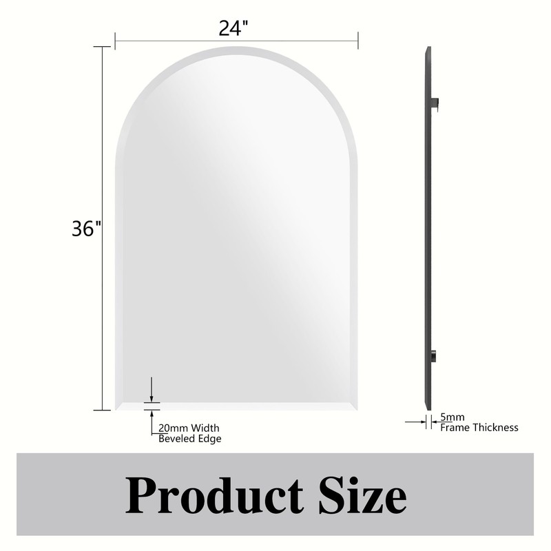 Frameless Arched Mirror, 24"x36" Beveled Bathroom Vanity Mirrors