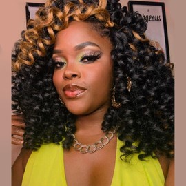 Toyotress Wand Curl Jamaican Bounce Crochet Braids Short Curly Hair Extensions (P27, 6 inches)