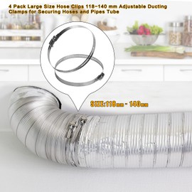 Noosverl 4 Pack Jubilee Clips Large Size 118-140 mm, Jubilee Clips Hose Clips Stainless Steel Hose Clamp Adjustable Ducting Clamps for Securing Hoses and Pipes Tube