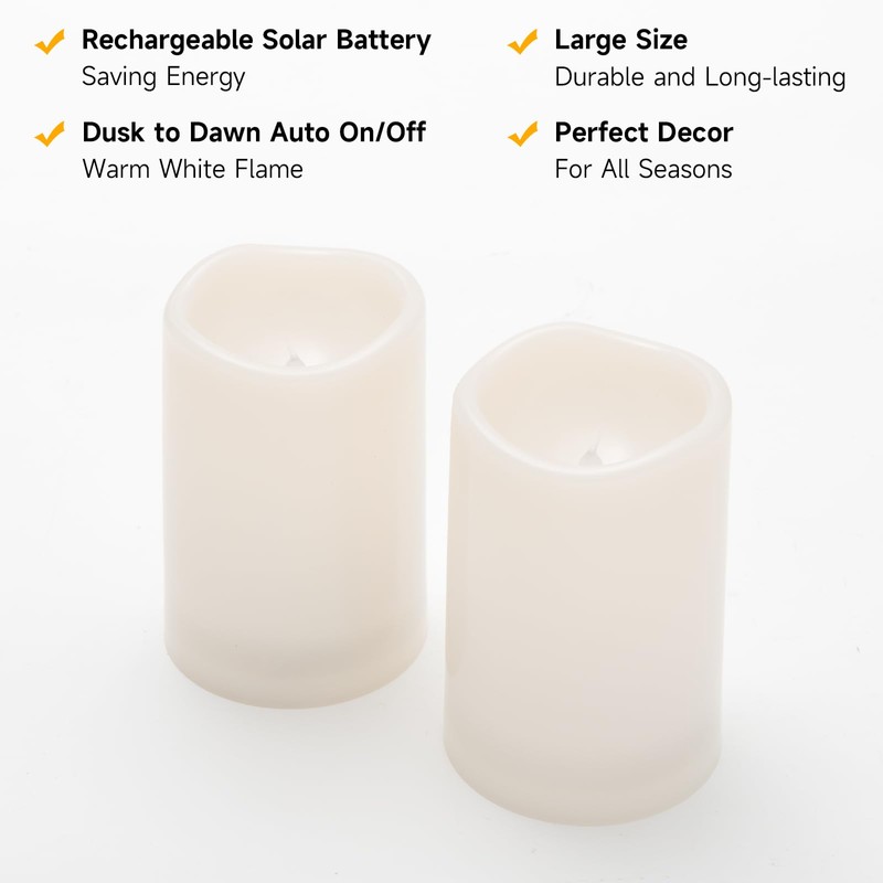 NURADA Large Outdoor Solar Candles Waterproof - 6" x 4"