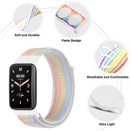 SeNool Nylon Strap Compatible with Smart Band 7 Pro, Pack of 2, Nylon Replacement Strap, Velcro Strap, Soft, Breathable, Watch Strap for Mi Band 7 Pro, Red + Rainbow