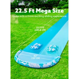 JOYIN 22.5FT Water Slide and 2 Inflatable Boards, Extra Long Heavy Duty Double Lawn Waterslide with Sprinkler for Kids Adults Backyard Summer Water Toy Outdoor Fun, Blue, Light Blue