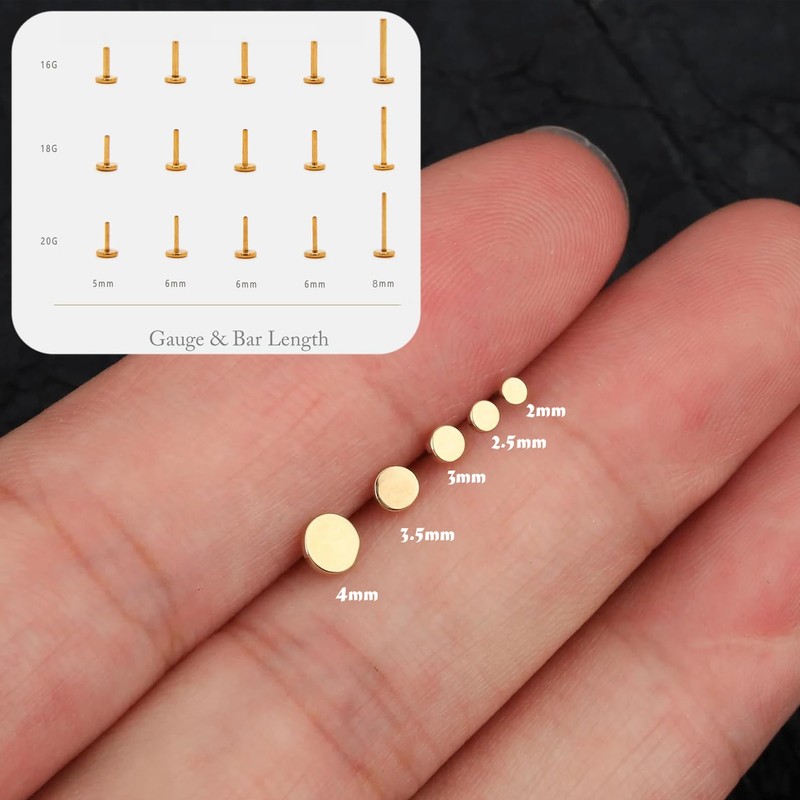 NONTAI Tiny Disc Threadless Flat Back Earrings 20G, Cartilage Tragus