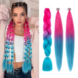 Lbsiwi Colored Hair Extensions for Kids 26'' Ponytail Extension with Colorful Tinsel Ponytail Extension Braids Crazy Hair Day B41# (Peach Red Lake Blue, Packs of 3)