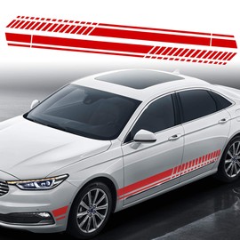 TOMALL 1 Paar 210 cm x 24 cm Sport Racing Streifen Aufkleber für Karosserie Tür Seite Grafik Vinyl Aufkleber Dekoration für Autos SUV Trucks Geländewagen Universal Auto Aufkleber Zubehör (Rot)