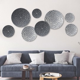 DETENE Metal Plate Art ，Metal round Wall Decor - 8 Pcs with 4 Sizes, Silver & Blue, Modern Wall Hanging Sculptures for Living Room, Office, Apartment, Bathroom, Staircase, Hallway Decorations