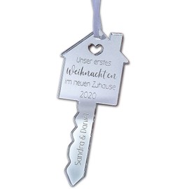 Personalisierter Christbaumschmuck NEUES ZUHAUSE aus Acryl Weihnachtsanhänger Schlüssel - Eigenheim Geschenk Weihnachten (Acryl Silber)