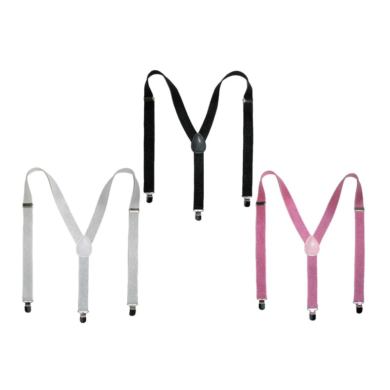 CTM Women's Elastic Glitter Clip-End Braces, Black