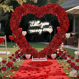 Kittmip Proposal Decorations Kit Will You Marry Me LED Neon Light Metal Heart Stand Carpet 2000 Rose Petals 30 Artificial Roses for Proposal Engagement (Rose on The Stand Not Include)(Red)