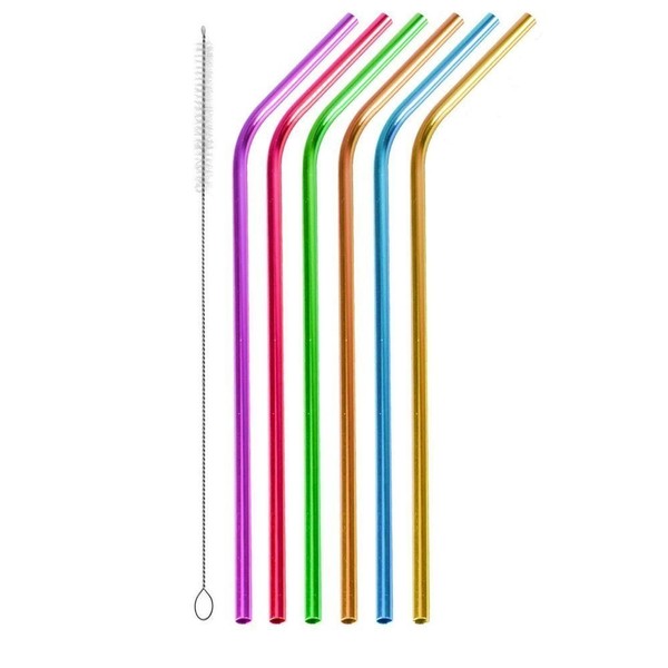 6Pcs 10.5"Drinking Straws, Stainless Steel Straws, Reusable Metal Straws, Rainbow Colorful Straws for 20 30oz Stainless Tumblers Rumblers Cold Beverage, Free Cleaning Brush Included, Bent