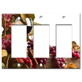 Art Plates 3 Gang Decora - GFCI Wall Plate - Red Wine and Grapes