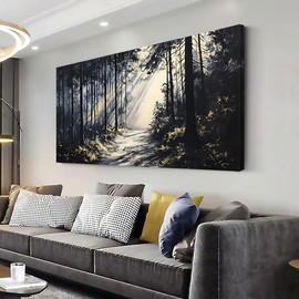 LAVIKARS Rustic Sunlight Forest Wall Art for Living Room Office Black and White Modern Landscape Canvas Painting Prints Large Nature Artwork Home Kitchen Bedroom Decor (20x40 Inches)