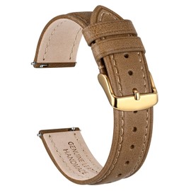 Ayadoo 22mm Oil Wax Leather Watch Band， Vintage Quick Release Replacement Light Brown Leather Watch Strap with Gold Buckle for Men， Women