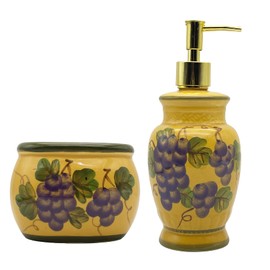 Tuscany Grape Collection Deluxe Hand-Painted Soap Dish and Lotion Dispenser 82588/89 by ACK