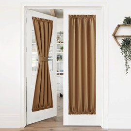 NICETOWN Room Darkening Curtain Panel for French Door, Farmhouse Patio Window Curtains Thermal Insulated Rod Pocket Door Shade for Living Room Glass, W36 x L72, Gold Brown, 1 Panel